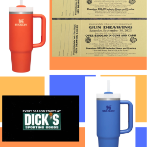 2 Stanley Tumblers + $100 Gift Card + Gun Drawing Tickets
