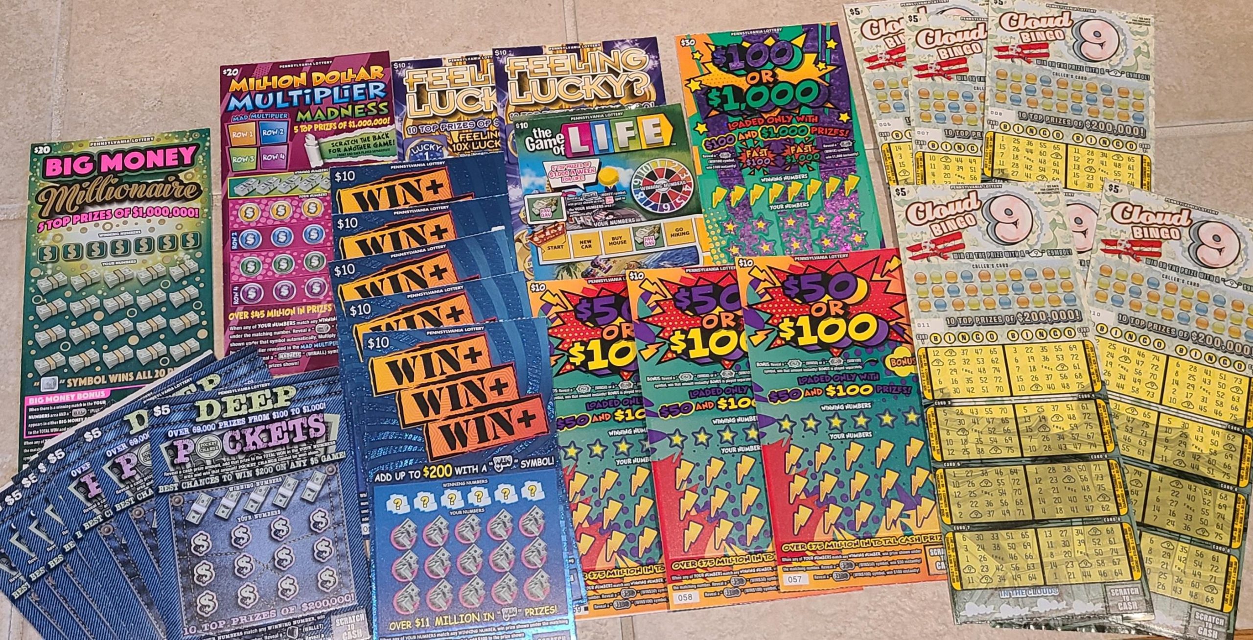 $250 PA Lottery Scratch-Off Tickets
