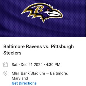 2 Tickets to Ravens vs. Steelers