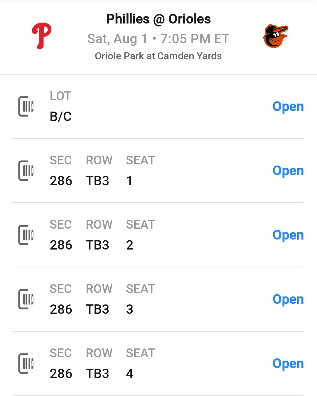 4 Tickets Orioles vs. Phillies - Image 2