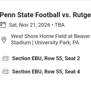 2 Penn State Football Tickets & Parking Pass
